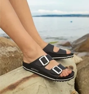 Pantofole Sporty Patterned Black Sandals with Two Buckles