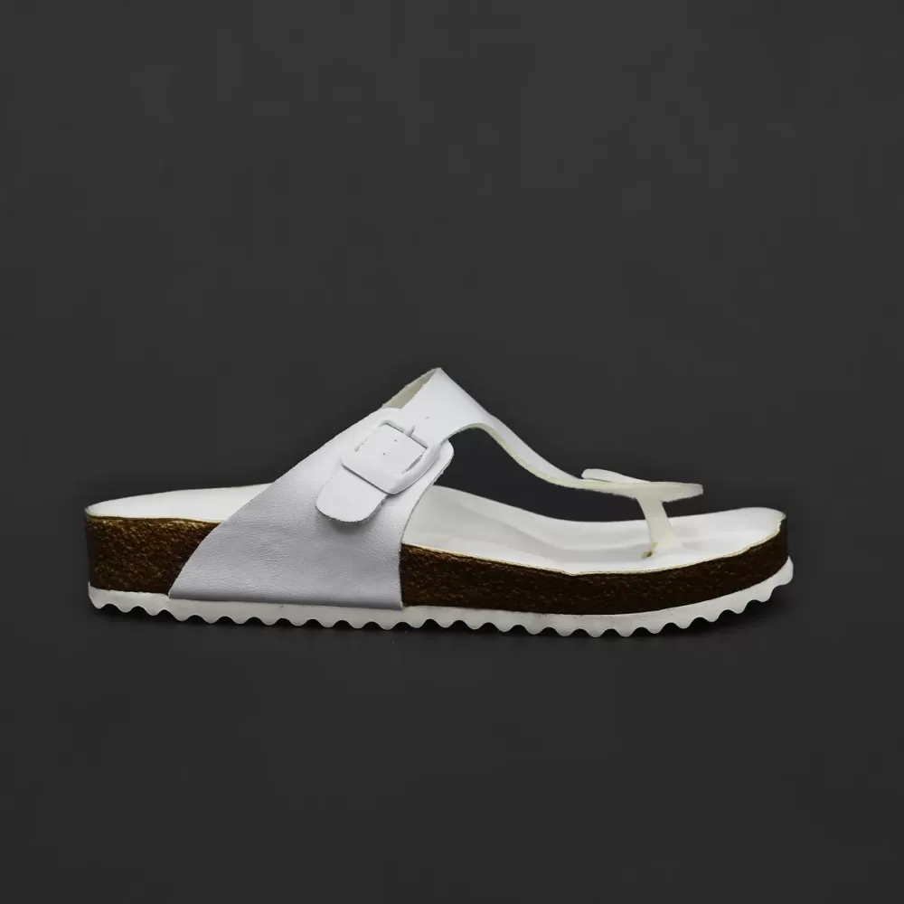 Pantofole White unisex flip-flops with a cork sole