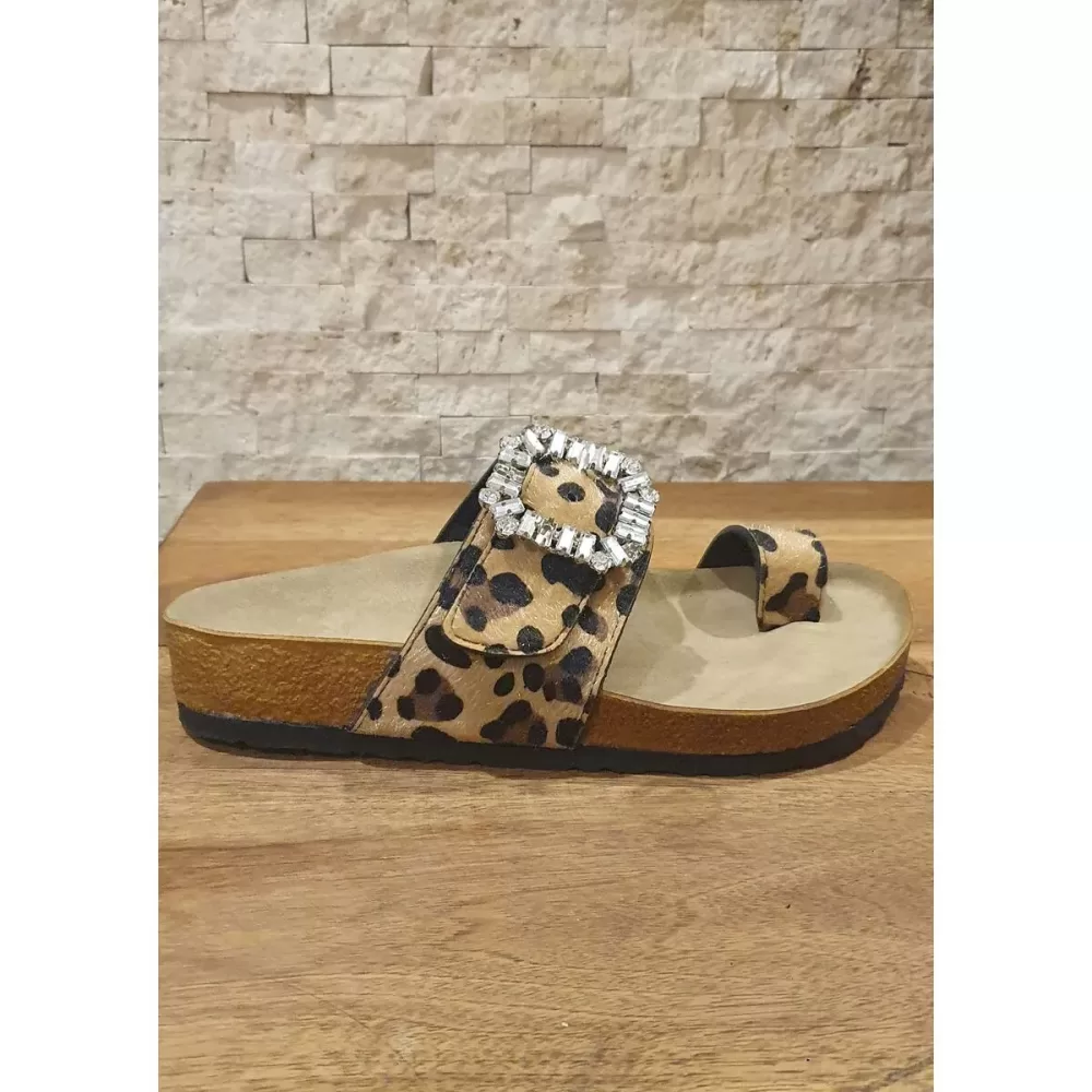 Pantofole Leopard Stone-Embellished Sandals
